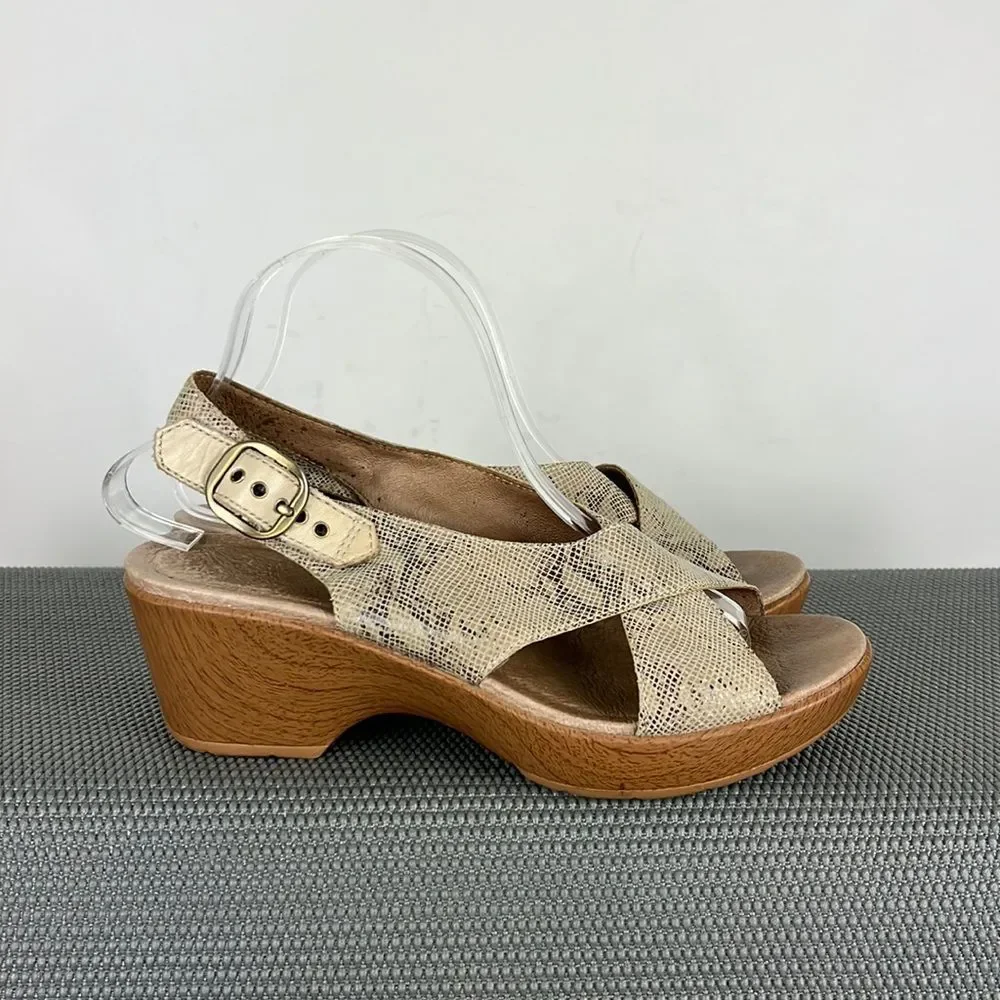 Dansko taupe snake Jacinda nubuck cross cross platform sandals women’s size 10